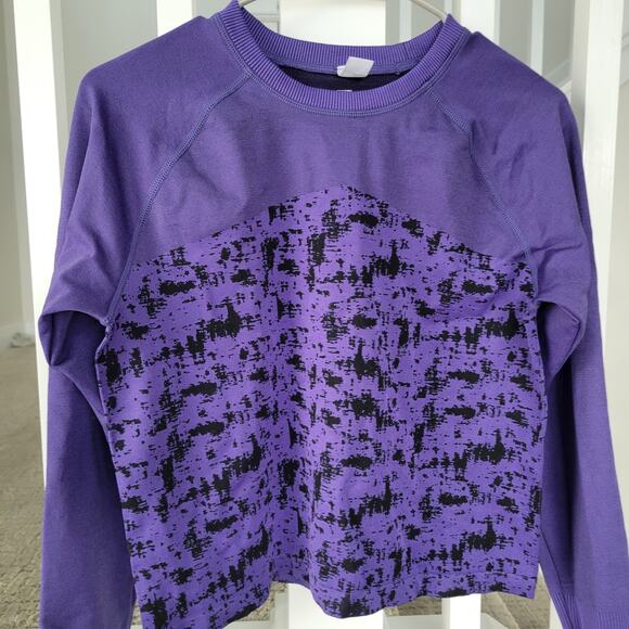 Z by Zella Long Sleeve Stretch Crop Activewear Purple/Black Women Sz L - Picture 8 of 11